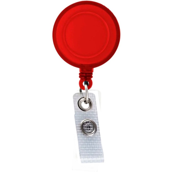 Set 20 snur ecuson rola retractabila cu clips curea si bareta ranforsata, rosu transparent