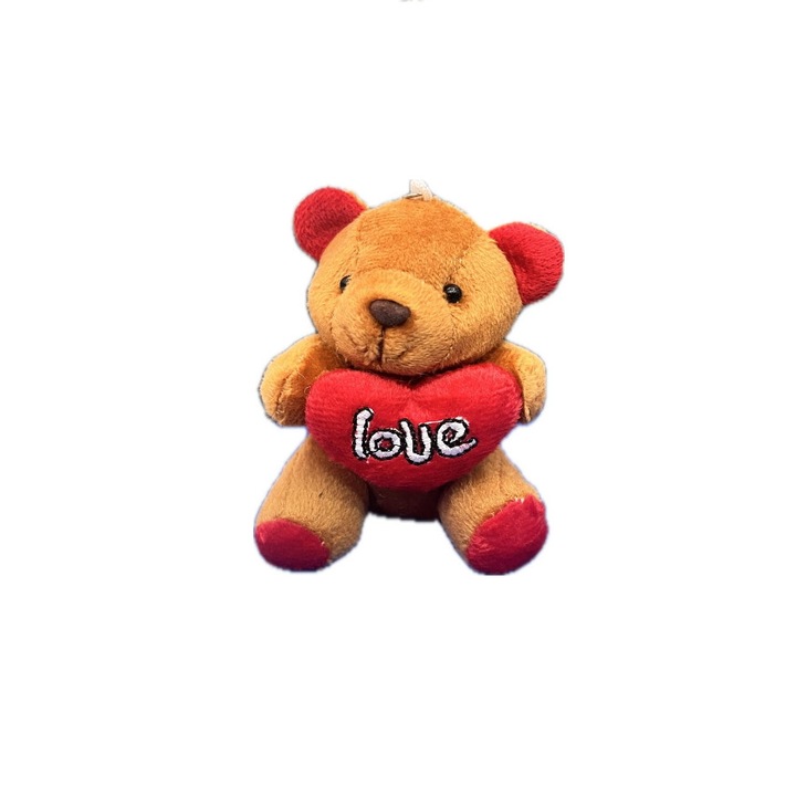 Breloc, ursulet maro cu inimioara, 7 cm