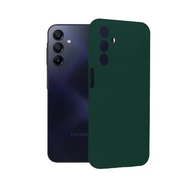 Védőburkolat, bársony belső, Samsung Galaxy A15 4G / A15 5G kompatibilis, szilikon, emelt élek, vékony, zöld
