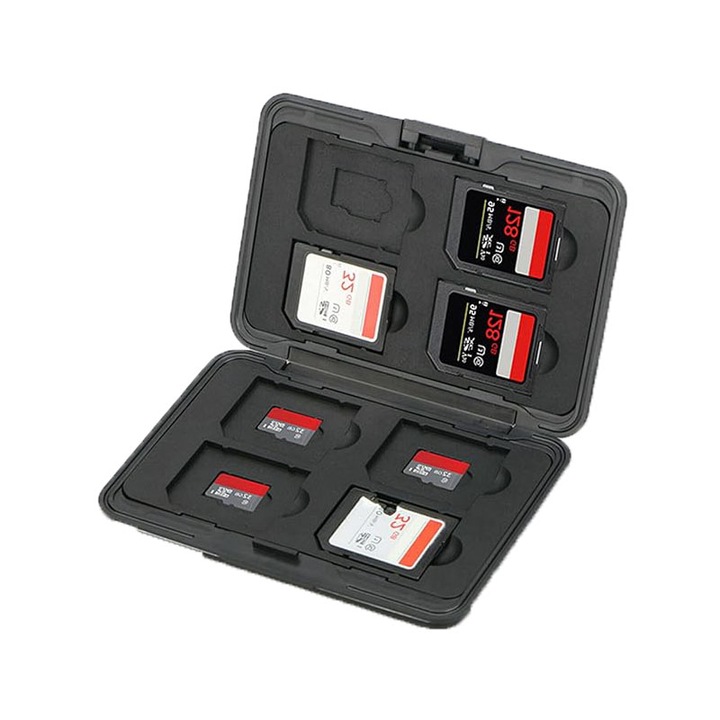 Carcasa de protectie pentru carduri SD, TF, 24 Sloturi, JENUOS®, IPX 5, Rezistenta la cadere, Negru