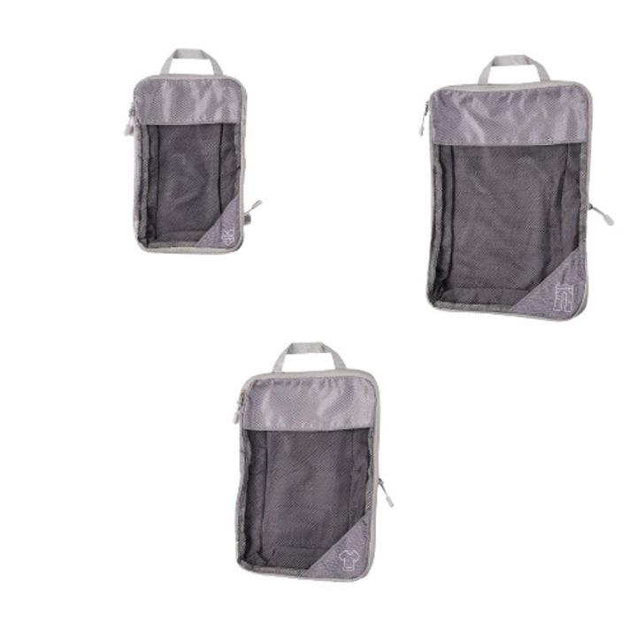 Set 3 organizatori de voiaj pentru valize pentru haine, pantofi, gri