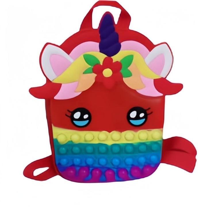 Gyermek táska 3D unikornis modell, Szilikon, 21 x 17 x 8 cm, Piros