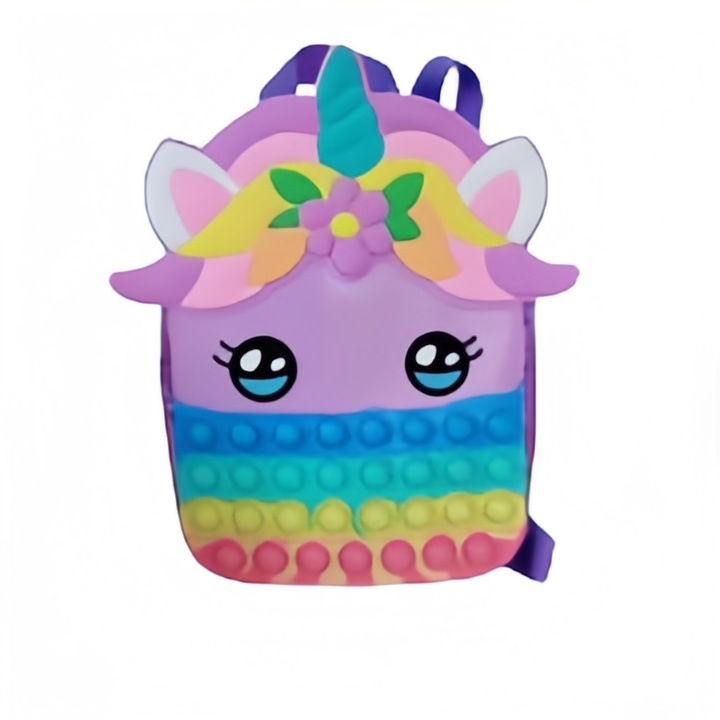 Gyermek táska 3D unikornis modell, Szilikon, 21 x 17 x 8 cm, Lila