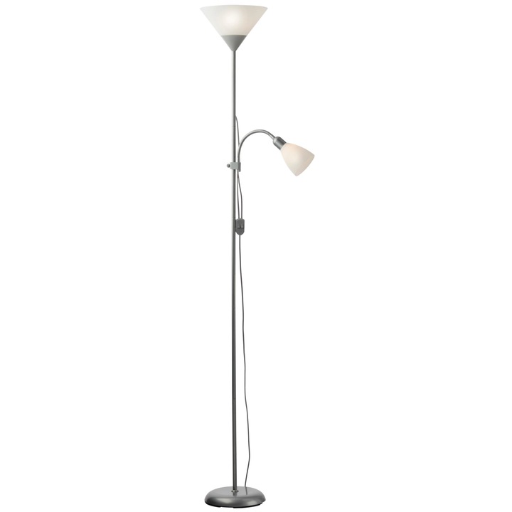Lampadar cu 2 Becuri, 1xE27 si 1xE14, Argintiu, 179 cm