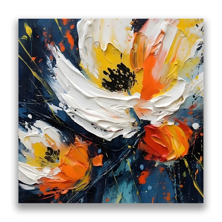 Първокласна картина на платно, LuxCanva® A1431, Пастелни цветя, 90 X 90 CM, 100% памучно платно 400g/m2, Дървена рамка, Стая, Цвете, Абстракт, Картина, Декоративна, Всекидневна, Живи цветове
