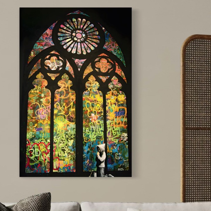 Премиум картина върху платно, LuxCanva® C1143, Вяра, 100 X 150 см, 100% памучно платно 400 г/м2, дървена рамка, цветове, молитва, Бог, божествено, хол, релаксация, ярки цветове