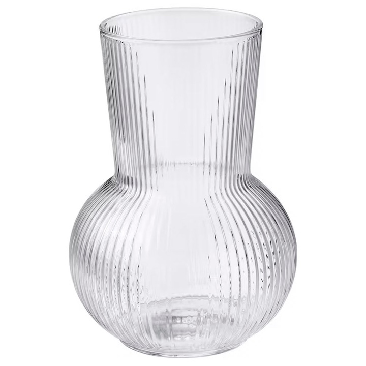 Vaza din sticla transparenta cu striatii, 17 cm
