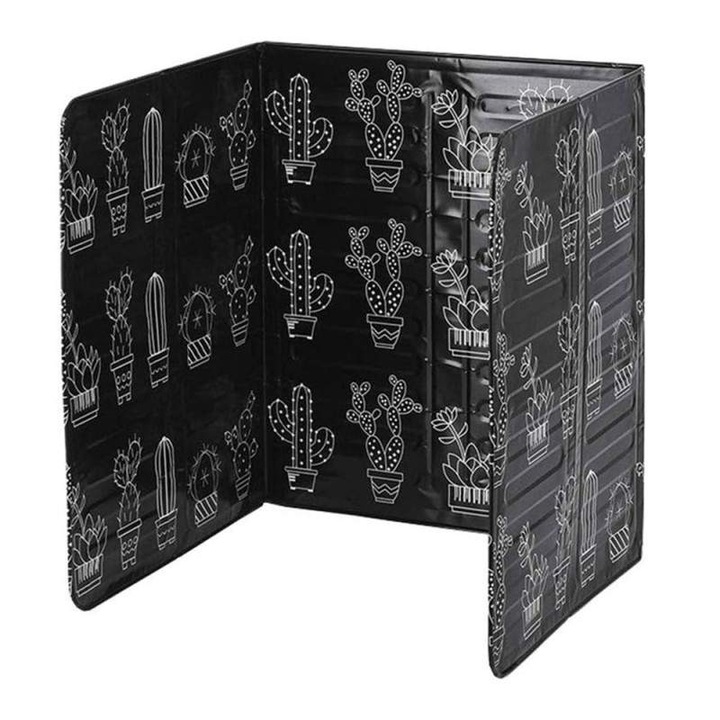 Protectie Antistropi Pentru Aragaz SIKS, Din Aluminiu, Reutilizabil, Pliabil, Tip Panou Pentru Gatit, Cu Model Cactus, Negru