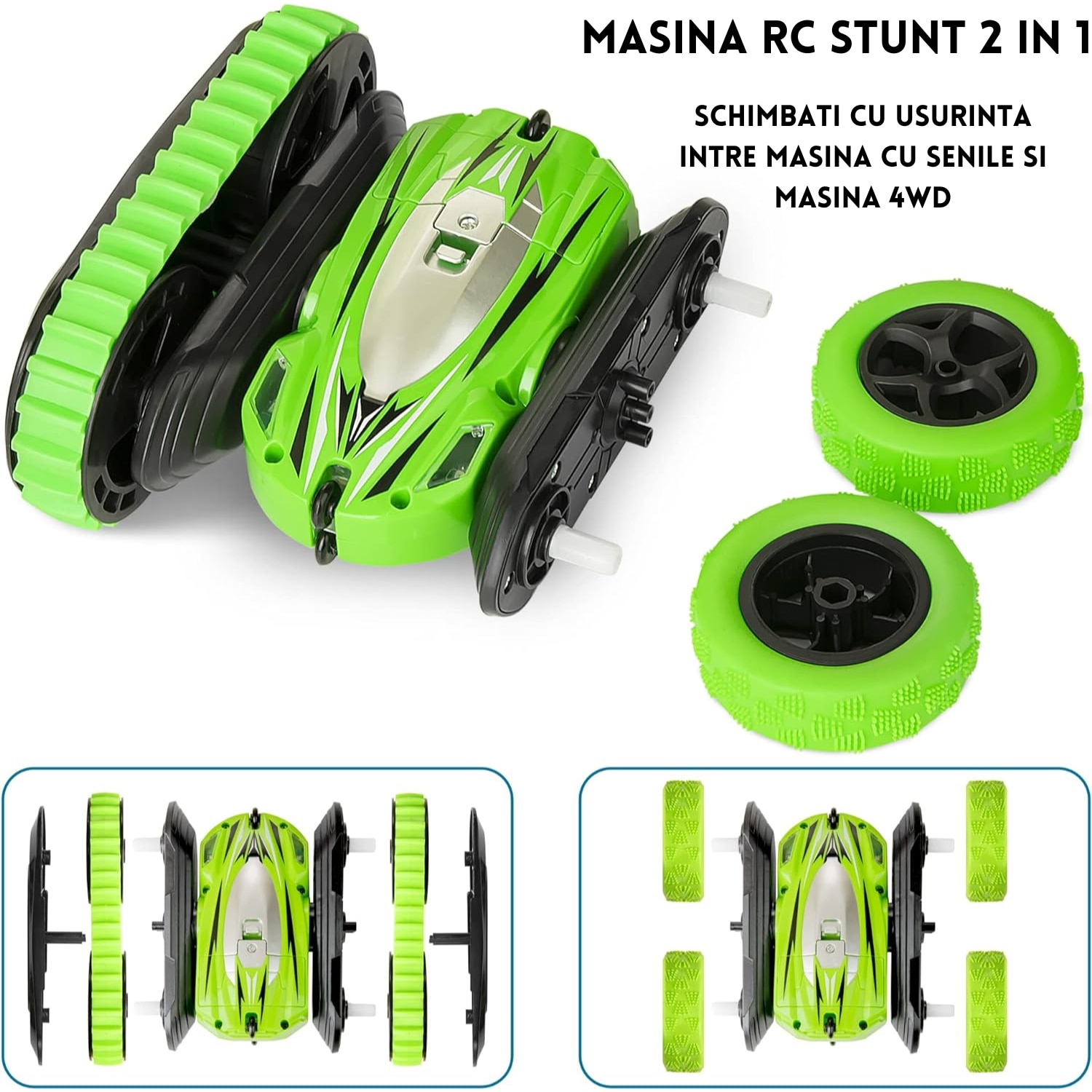 2 в 1 RC кола с дистанционно управление, 4WD система, 360° въртене, 180 ...