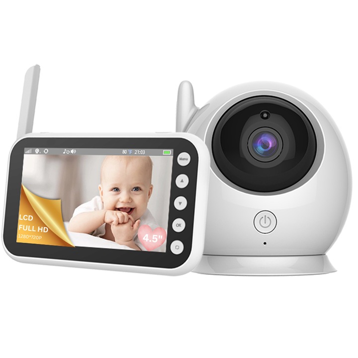 Безжичен UltraHD бебефон, LCD дисплей XXL 4,5 инча, въртене на 360°, звуков сензор, инфрачервено нощно виждане, двупосочна комуникация, температурен сензор