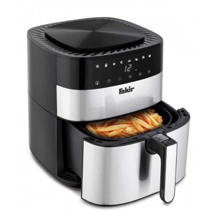 Friteuza cu aer cald Fakir Uno Chefry 5L, 1750W, Ecran digital, 200 °C, 8 programe de gatire presetate (inclusiv deshidratare), Timer, Negru