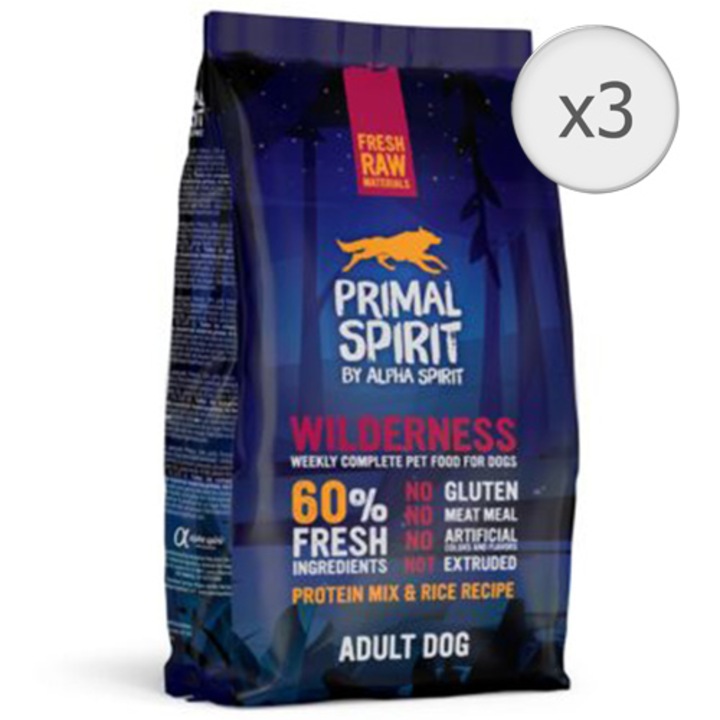 Суха храна за възрастни кучета Primal Spirit, 3 торби х 1 кг