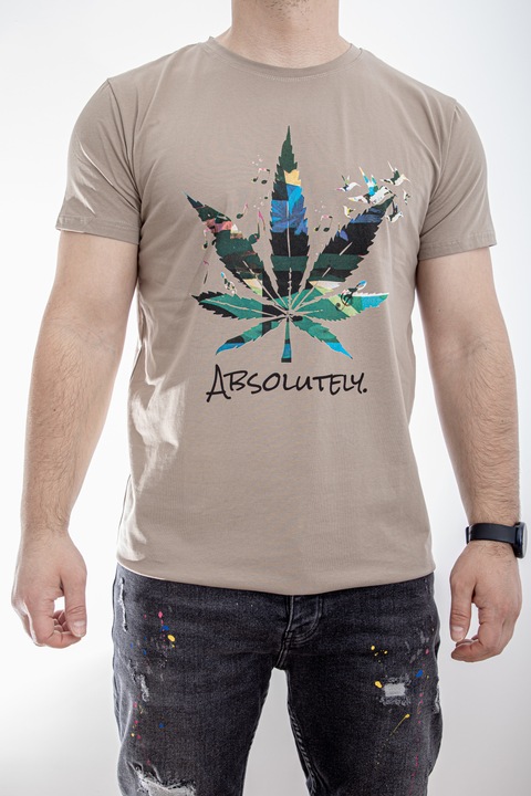 Férfi póló, 19823, nyomtatással, pamut, Bézs