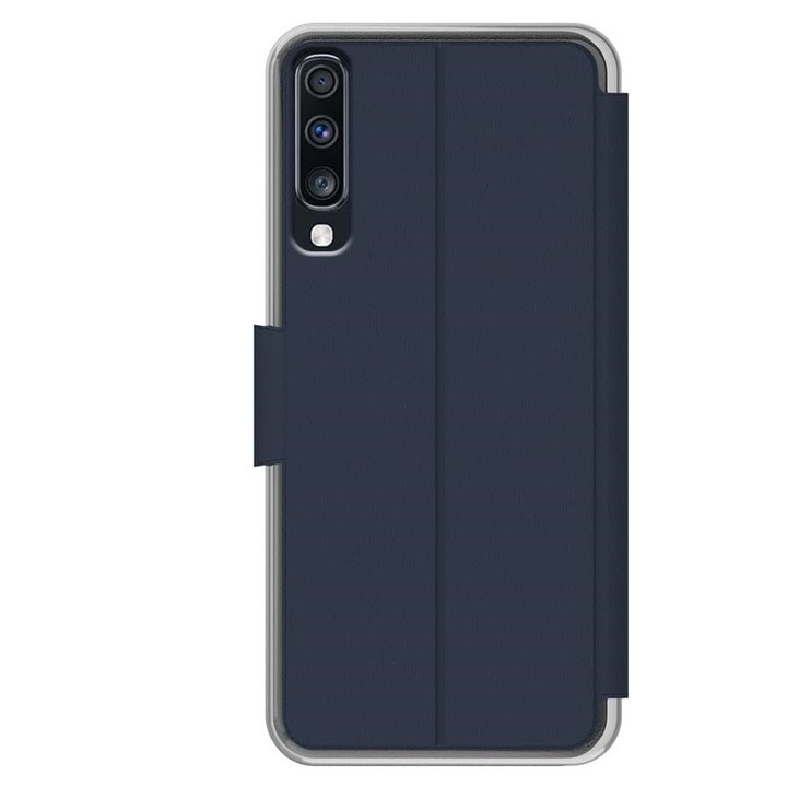 Husa telefon pentru Galaxy A70 NewTop, piele eco, functie stand si portofel, ultra durabila, protectie anti-soc, anti-zgarieturi, albastru marin