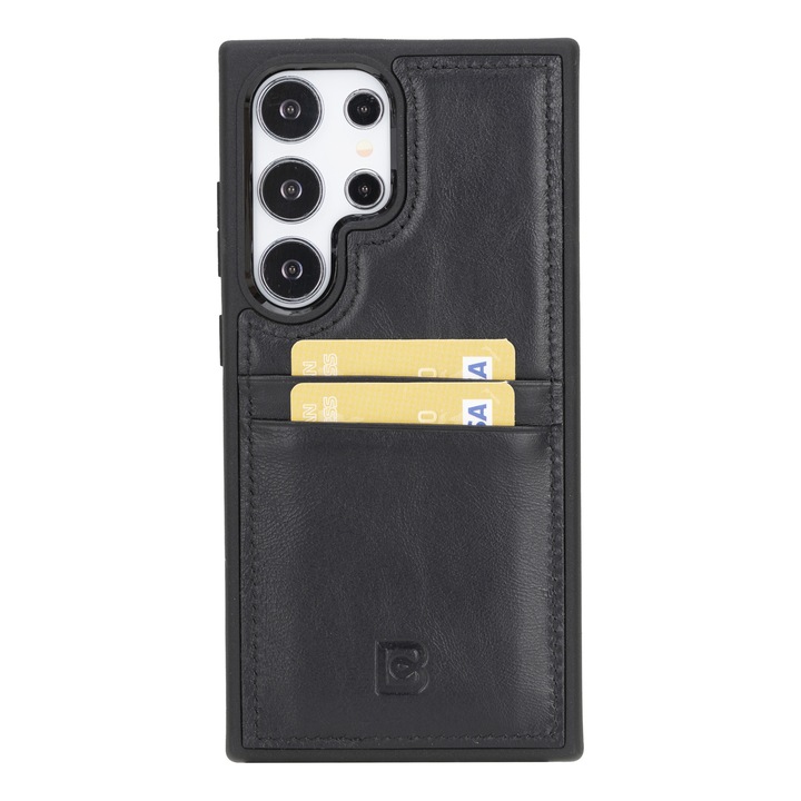 Капак за Samsung Galaxy S24 Ultra, Bouletta Flex Cover CCP, тънка естествена кожа, мека TPU рамка, заден капак с джобове за карти, Rustic Black