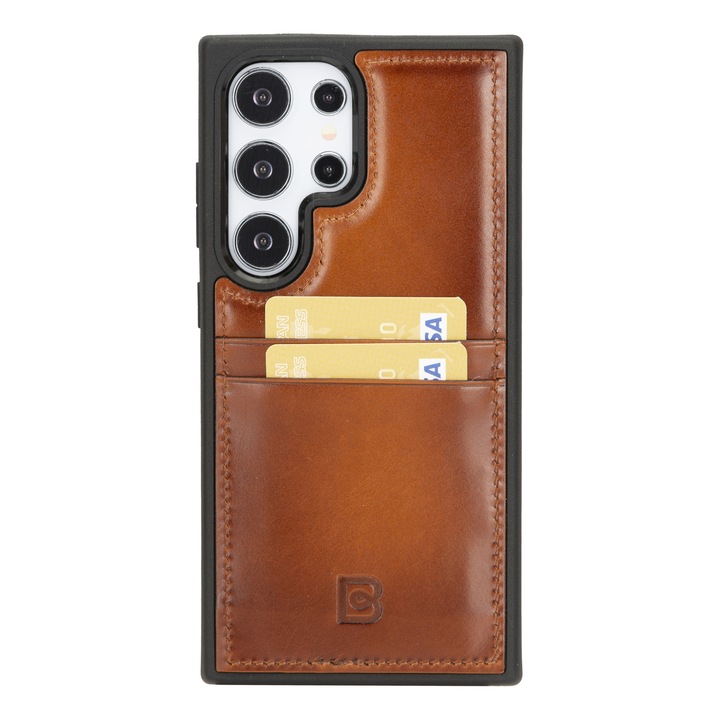 Капак за Samsung Galaxy S24 Ultra, Bouletta Flex Cover CCP, тънка естествена кожа, мека TPU рамка, заден капак с джобове за карти, лъскав тен