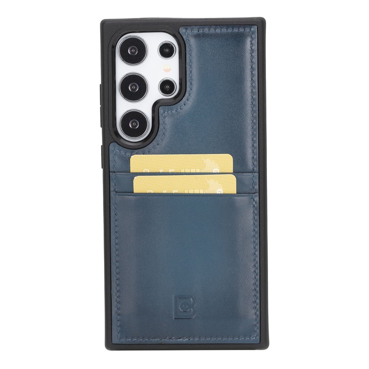 Калъф за Samsung Galaxy S24 Ultra, Bouletta Flex Cover CCP, тънка естествена кожа, мека TPU рамка, заден капак с джобове за карти, Burnished blue