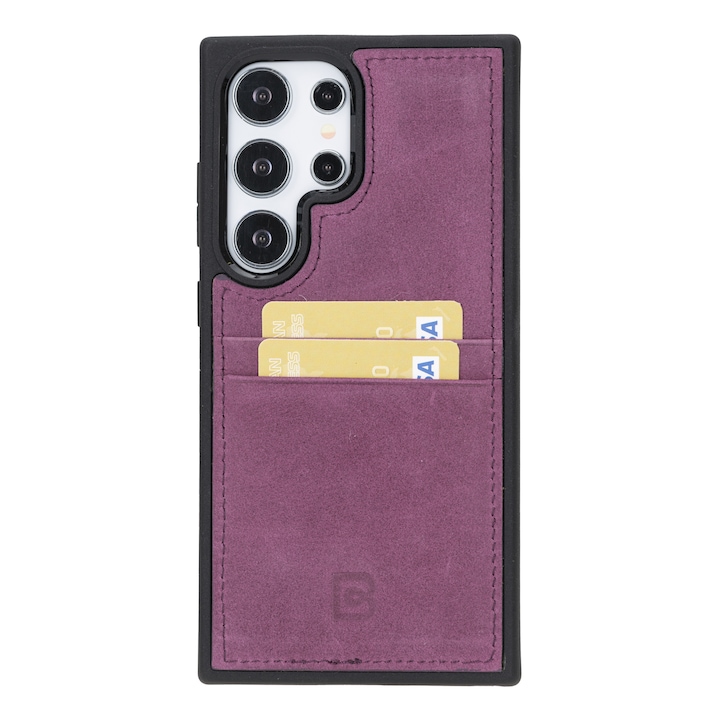 Калъф за Samsung Galaxy S24 Ultra, Bouletta Flex Cover CCP, тънка естествена кожа, мека TPU рамка, заден капак с джобове за карти, Лилав