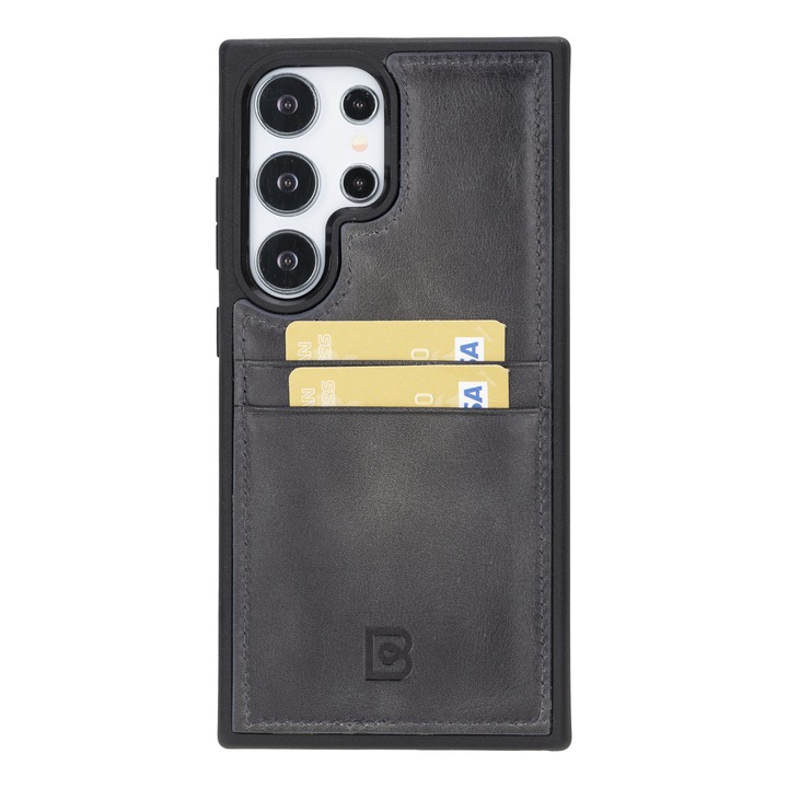 Калъф за Samsung Galaxy S24 Ultra, Bouletta Flex Cover CCP, слим естествена кожа, мека TPU рамка, заден капак с джобове за карти, Tiana grey