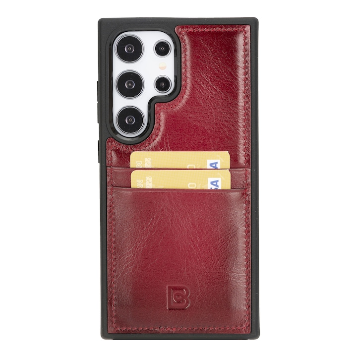 Калъф за Samsung Galaxy S24 Ultra, Bouletta Flex Cover CCP, тънка естествена кожа, мека TPU рамка, заден капак с джобове за карти, Блъскаво червено