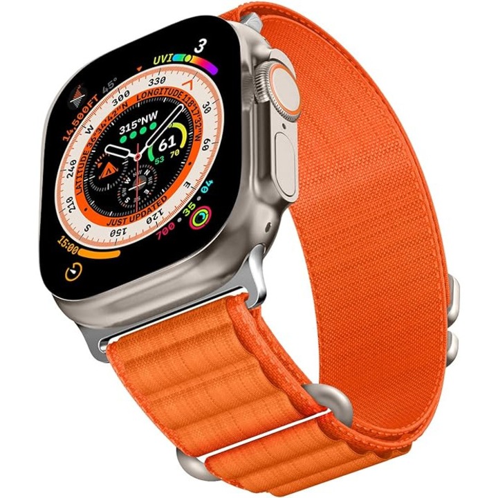 Alpine Loop CLOOPER™ каишка, спортен найлон, съвместим с Apple Watch Ultra/8/7/6/5/4/3/SE, дисплей 42/44/45/49 мм, оранжев