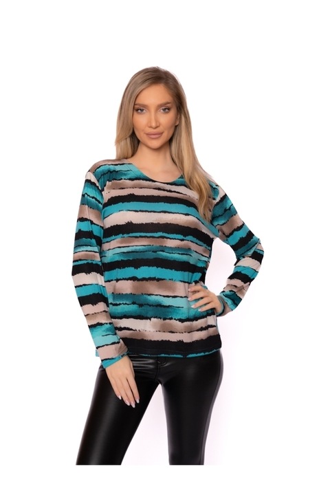 Bluza Dama Serenitate Turcoaz cu Bej, Multicolor, 5XL