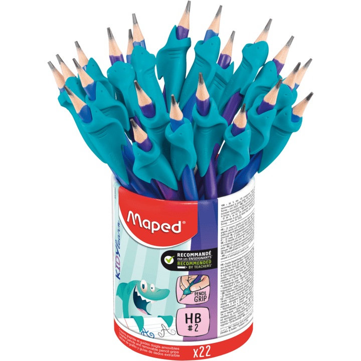 Maped Kidy Learn grafitceruza radírral és ceruzafogóval, ceruzatartóban, HB, háromszögletű, 22 db