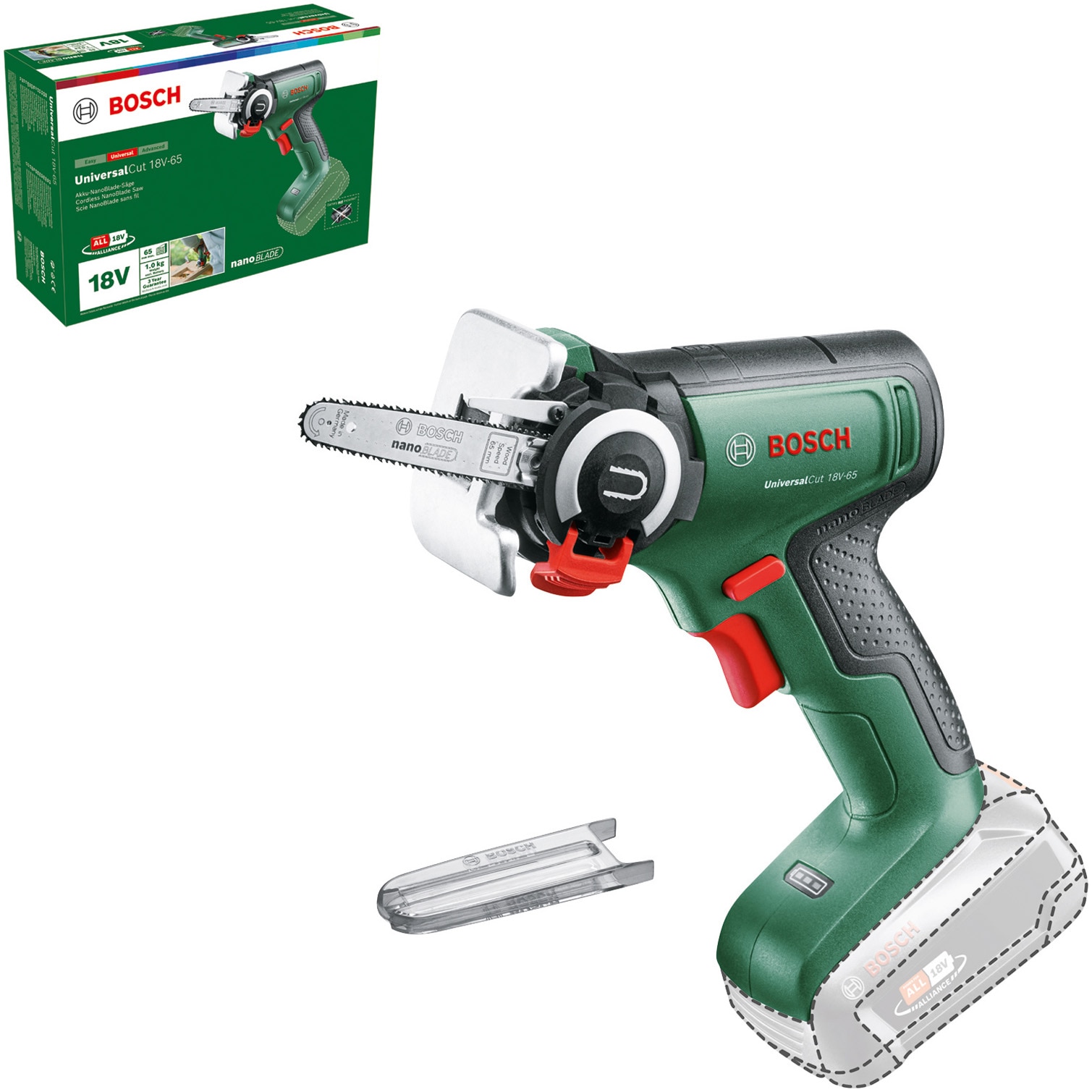 Fierastrau pe acumulator Bosch NanoBlade UniversalCut 06033D5200, 18 V, 8000 RPM, 65 mm adamcime maxima taiere, fara acumulator/incarcator