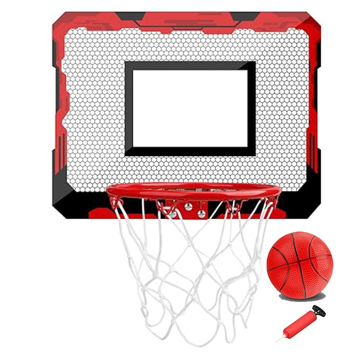 Детски баскетболен кош, включена топка, метален ринг и сгъваем с пружина, закрепване за стена или врата, за вътрешна или външна употреба
