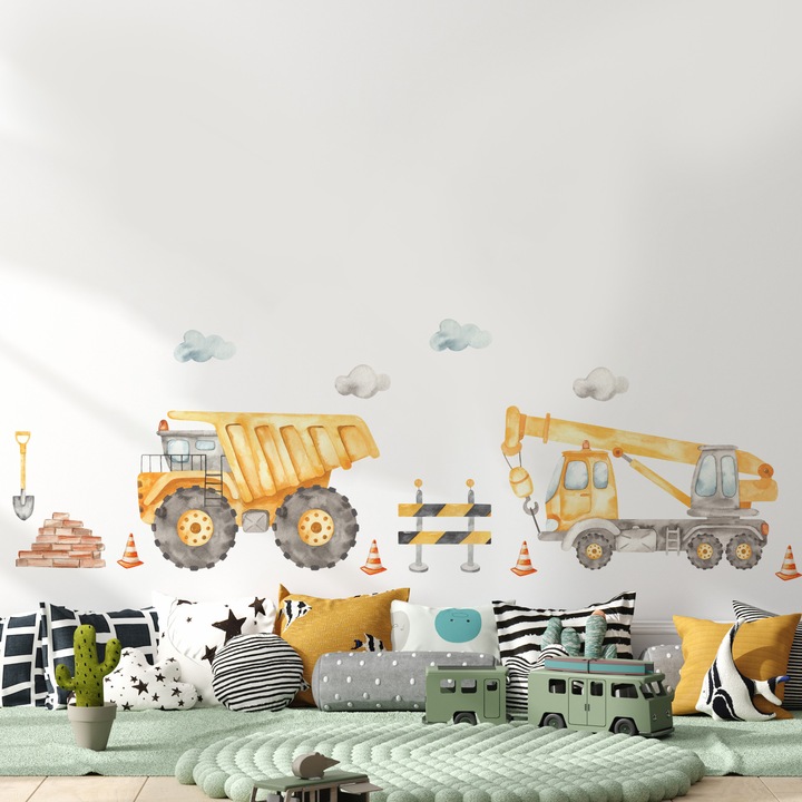 Muralo matricák kotrógépek, építőipari autók 60 cm x 30 cm szép dekoráció egy fiúszobába