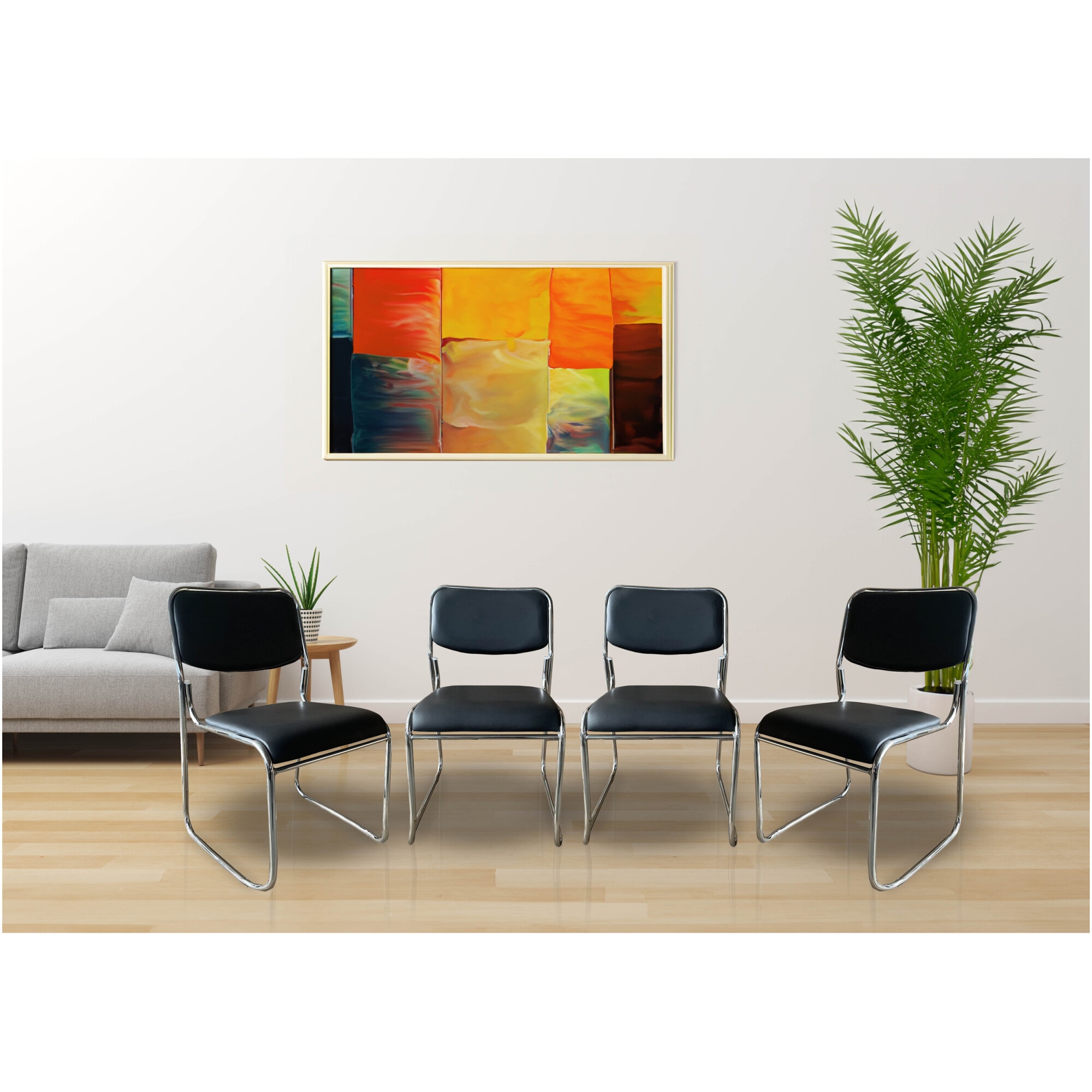 Set 4 scaune vizitator Kring Kali, baza metal, Negru