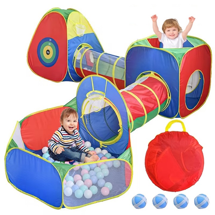 Cort Loc de joaca 5-in-1, cu protectie UV, pentru copii, multifunctional, pentru interior si exterior, casuta, tunel si cort