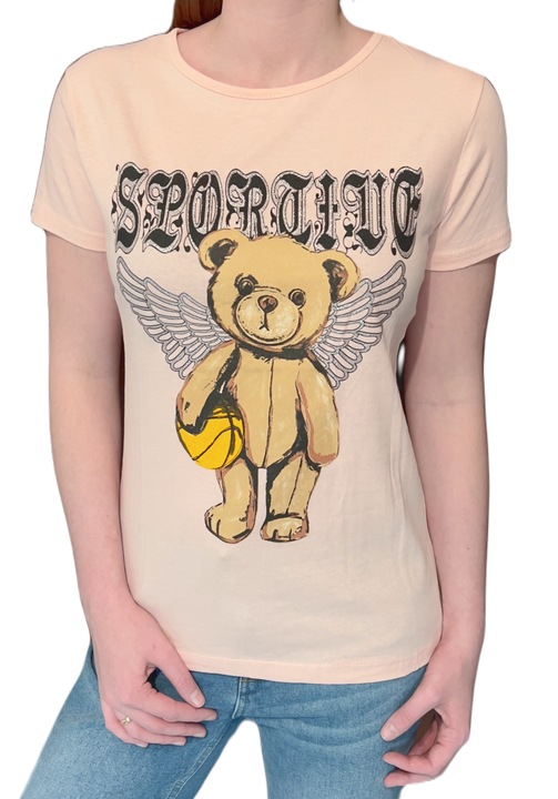 Bluza dama somon, gat rotund, imprimeu ursuleti, Roz somon