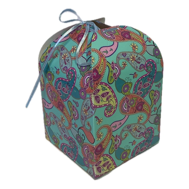 Картонена сгъваема подаръчна кутия 11 x 11 x 18 cm, Boho, Turquoise