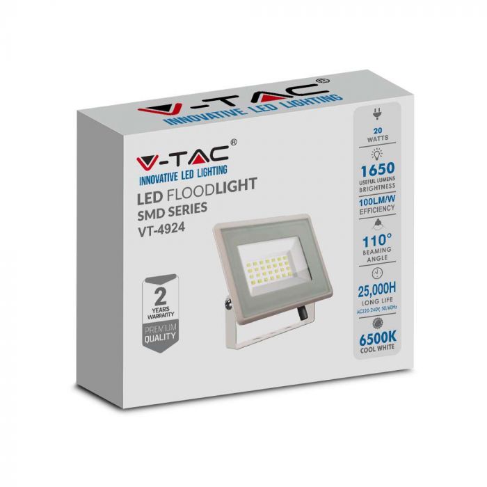 Proiector Led Vtac Proiector led 20W V-TAC 6500K (lumina rece), ALB - eMAG.ro