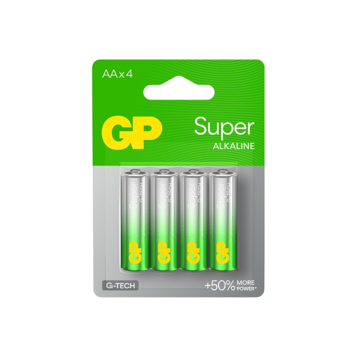 Set 4 baterii alcaline Super GP R6 AA ALKALINA GP15AETA-21-2GSB4