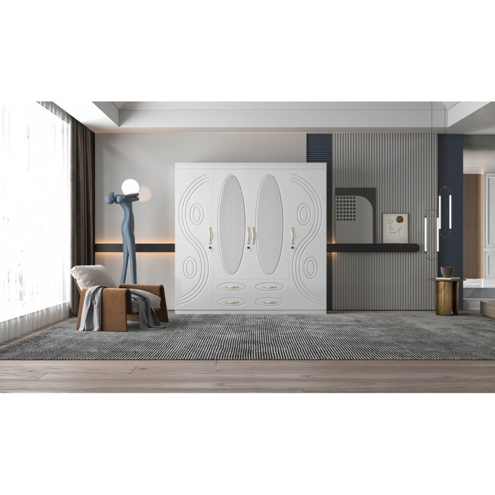 Dulap ZQW-038 MDF - cu 4 usi si 4 sertare, 200x50x200cm, alb