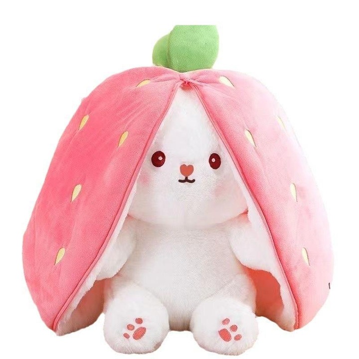 Jucarie de plus Strawberry Rabbit, plus moale 3 forme Dimensiuni 25 cm alb/roz