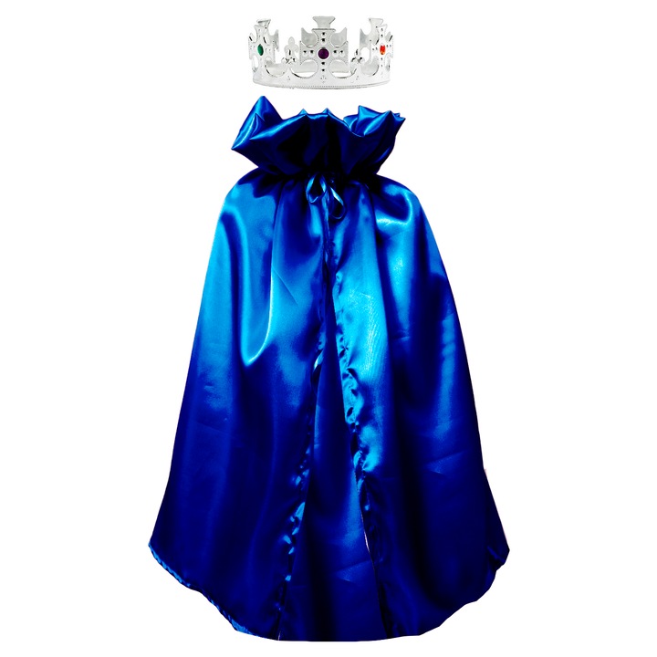 Costum pelerina si coroana rege/print albastru, 70cm