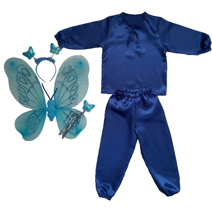 Set costum serbare copii Fluture Albastru cu aripi, 5-6ani