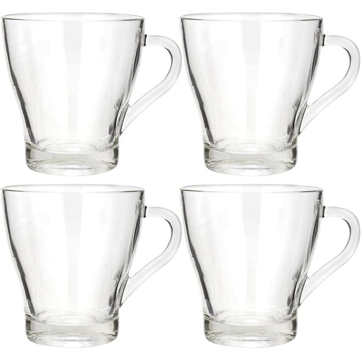 Set 4 cesti cafea/ceai Excellent Houseware, sticla, 9x9.5 cm, 300 ml, transparent