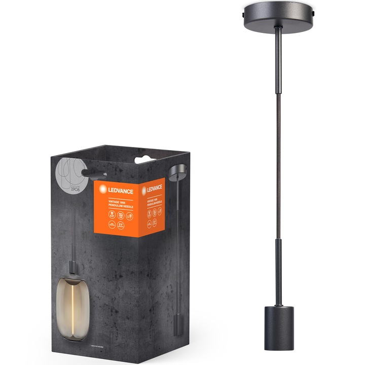 Пендел Ledvance Needle, E27, макс. 15W LED, IP20, Дължина на кабела 2м, Тъмно сив