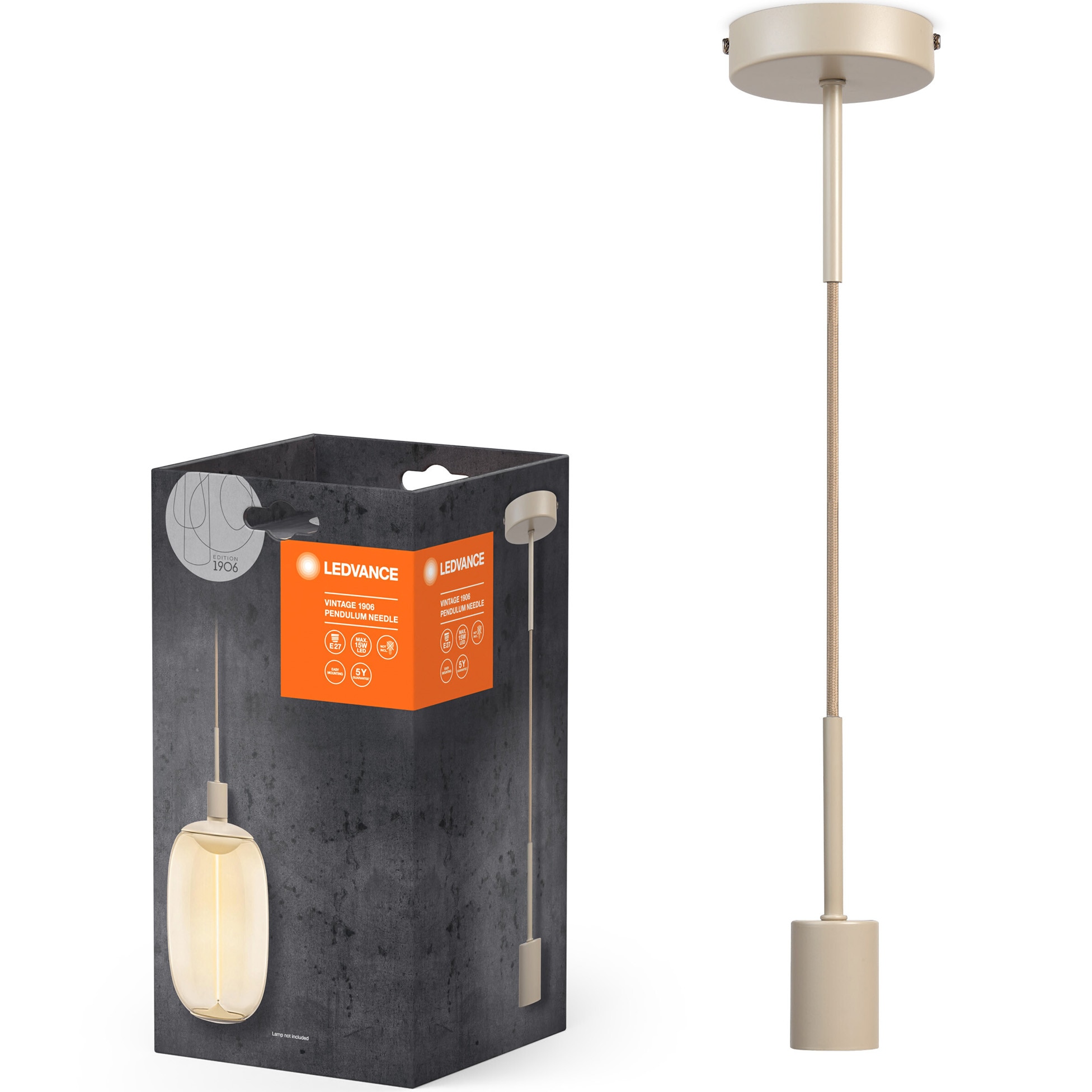 Pendul Ledvance Needle, E27, max. 15W LED, IP20, lungime cablu 2m, Bej