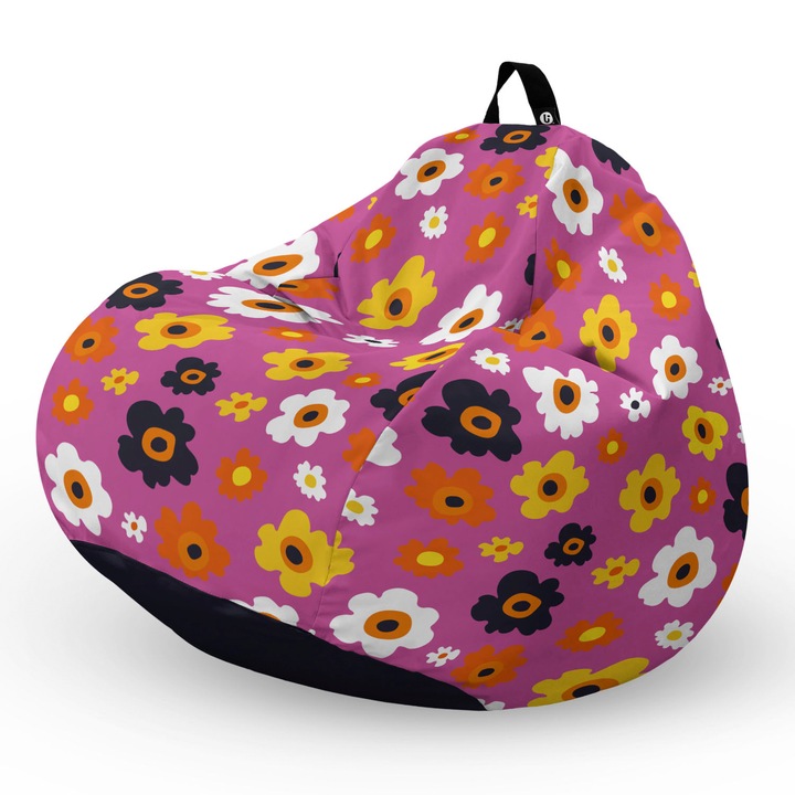 Fotel Updeco Pouf Babzsákfotel, Körte L típus, vízálló, szobai/szabadtéri, belső táska, fogantyúval, 90 x 80 x 60 см, Lila Háttér Százszorszép