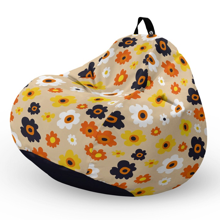 Fotel Updeco Pouf Babzsákfotel, Körte L típus, vízálló, szobai/szabadtéri, belső táska, fogantyúval, 90 x 80 x 60 см, Százszorszép Bézs Háttér