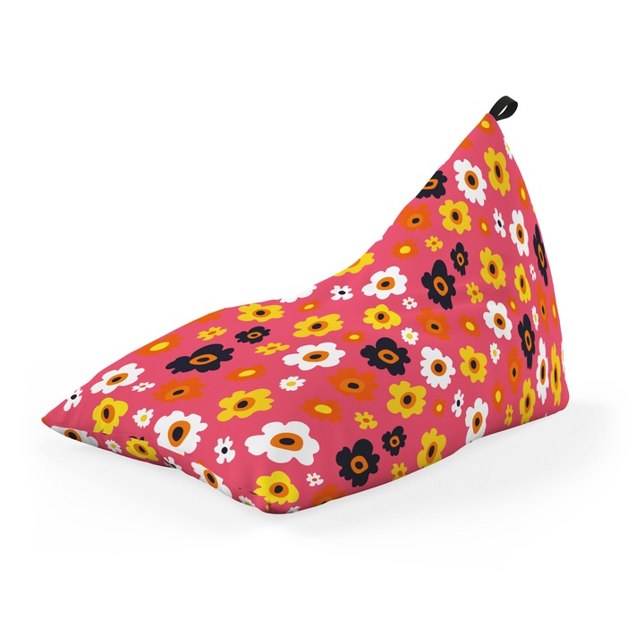 Fotoliu Updeco Puf Bean Bag tip Lounge, sac interior, impermeabil, indoor/outdoor, cu maner, 140 x 80 x 65 cm, Daisy Fundal Roz