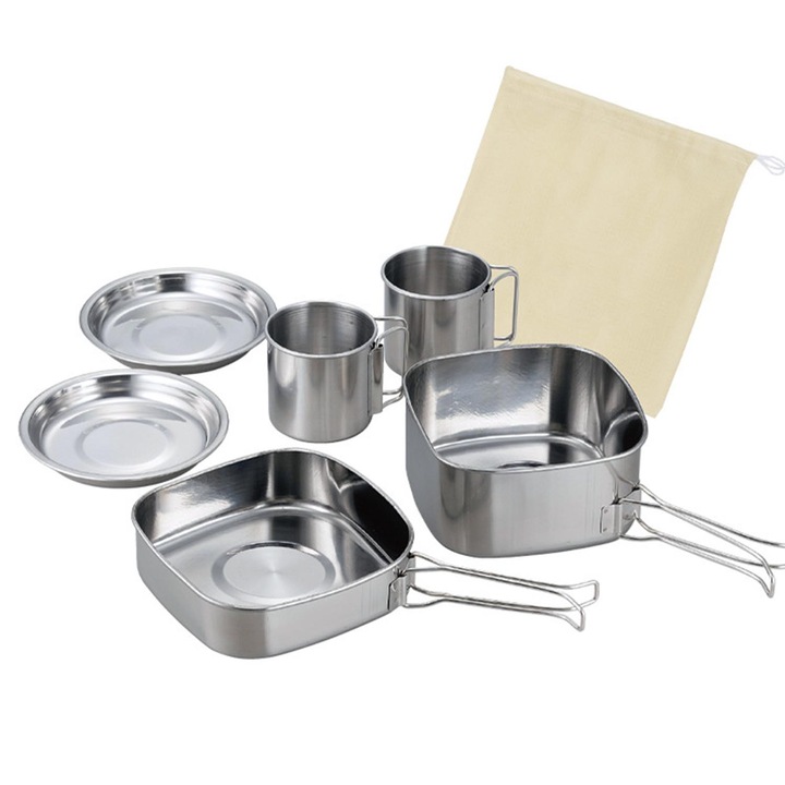 Set de 6 vase de camping, Ville Pres Secs，Inox, Argintiu
