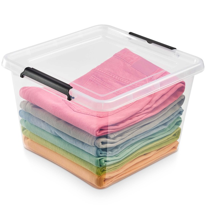 Cutie De Plastic Cu Capac Pentru Depozitare Polipropilena Transparent Patrat 32 L