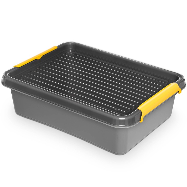 Cutie De Plastic Cu Capac Pentru Depozitare Polipropilena Gri 8.5 L