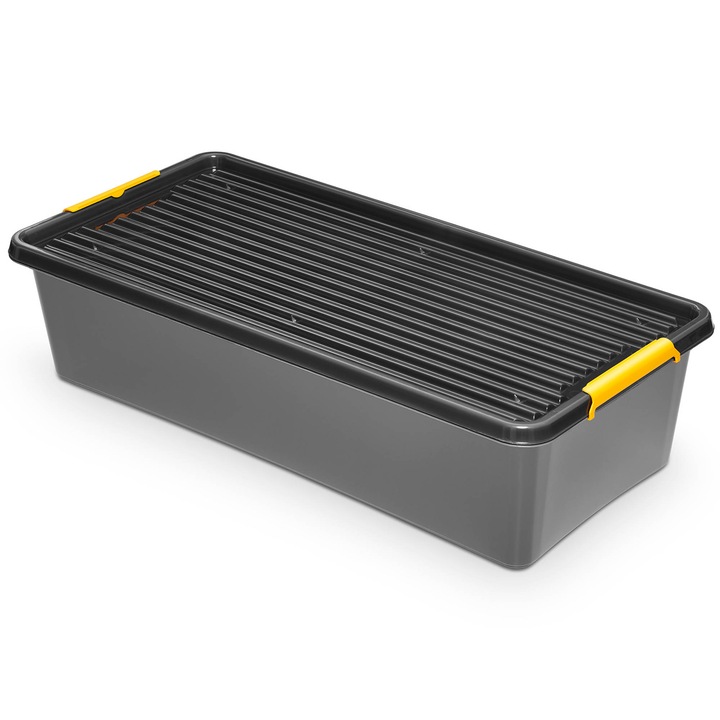 Cutie De Plastic Cu Capac Pentru Depozitare Polipropilena Gri 35 L